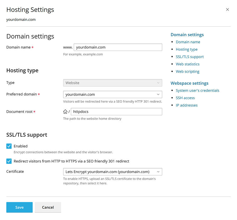 เลือก Redirect visitors from HTTP to HTTPS via a SEO friendly 301 redirect สำหรับการเปลี่ยน http ไปที่ https