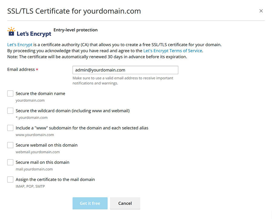 ตัวเลือกสำหรับติดตั้ง SSL Certificate จาก Let’s Encrypt ใน Plesk